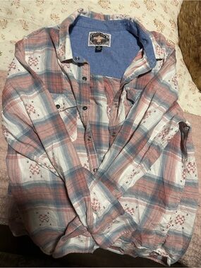 Desert Son Vintage-Style Plaid Button-Up Shirt - Pink & Blue
